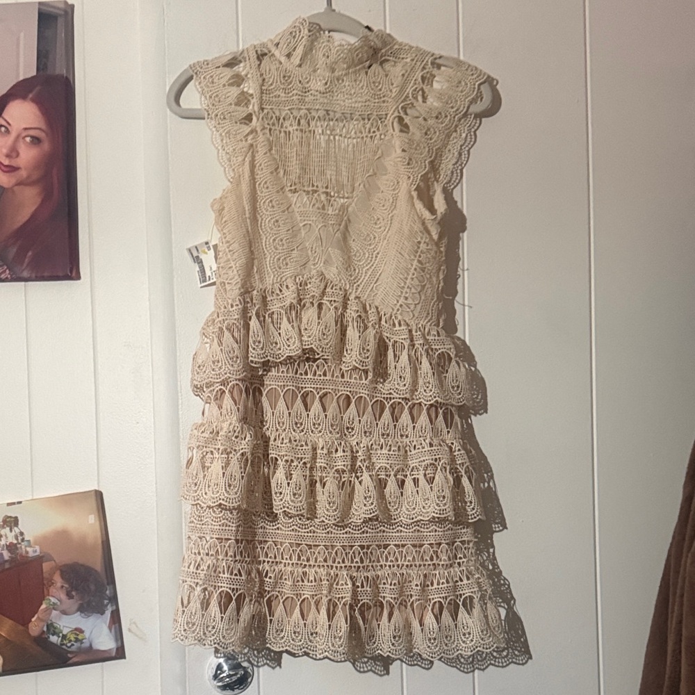 Aqua Cream Lace Mini Dress. Ivory, Easter dress, boho formal
